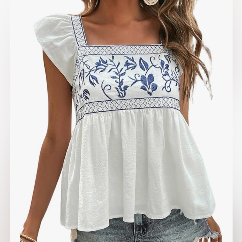 Women Tank Square Neck Tie Back Loose Fit Sleeveless Shirt